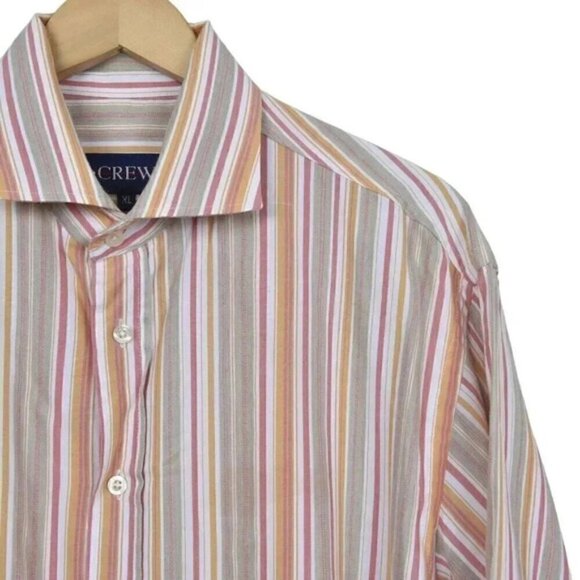 Vintage J. Crew Orange Pink Striped Button Up Dress Shirt Size XL - Picture 2 of 9